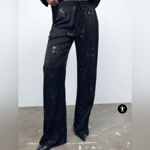 Zara Embroidered Trousers With Sequins - M - NWT